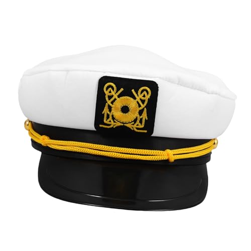 BESPORTBLE Verstellbare Weiße Kapitänsmütze Herren Matrosenhut mit Besticktem Segeldesign Atmungsaktives Material Sonnenschutz Geeignet für Kostüm Party Yacht und Outdoor Gebrauch von BESPORTBLE