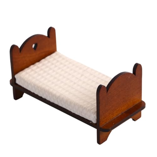 BESPORTBLE Vintage Einzelbett aus Holz mit Bettzeug für Puppenhaus für Authentische Einrichtung für Rollenspiele von BESPORTBLE