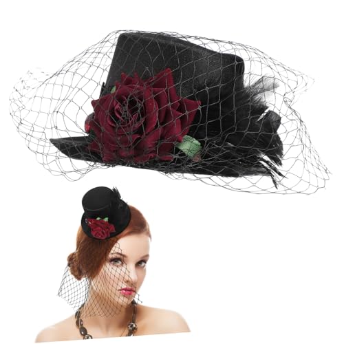 BESPORTBLE Vintage Kleiner Fascinator Hut mit Roter Rosenblüte und Mesh Leichter Satin Eleganter Haarschmuck für Damen und Mädchen Clip Haarspange für Halloween Party und Festlichkeiten BESPORTBLE Vintage Kleiner Fascinator Hut mit Roter Rosenblüte und Mesh Leichter Satin Eleganter Haarschmuck für Damen und Mädchen Clip Haarspange für Halloween Party und Festlichkeiten von BESPORTBLE