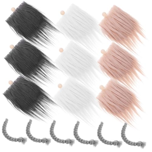 BESPORTBLE Vorgeschnittener Wichtelbart mit Zöpfen zum Basteln DIY Wichtelbart Zubehör in Weiß Khaki Dunkelgrau Langlebiges Material für Weihnachtsdeko und Familienbastelspaß von BESPORTBLE