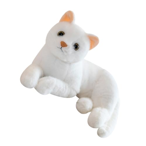 BESPORTBLE Weiches Plüschtier Katze Weiß Niedliche Kuscheltier Deko Puppe Realistisches Kätzchen Stofftier für Sofa Bett Auto Charmantes Cartoon Stofftier von BESPORTBLE