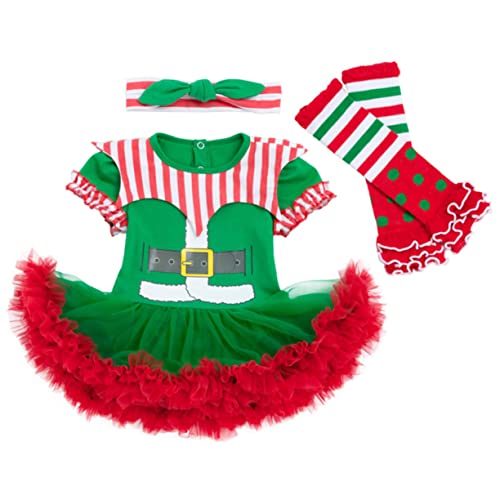 BESPORTBLE Weihnachtliches Kleid Set Monate Grünes Neugeborenen Kostüm mit Clownkragen Festliches Outfit für Junge Mädchen Praktisch durch Knopfleiste für Weihnachtsfeiern und Fotoshootings von BESPORTBLE