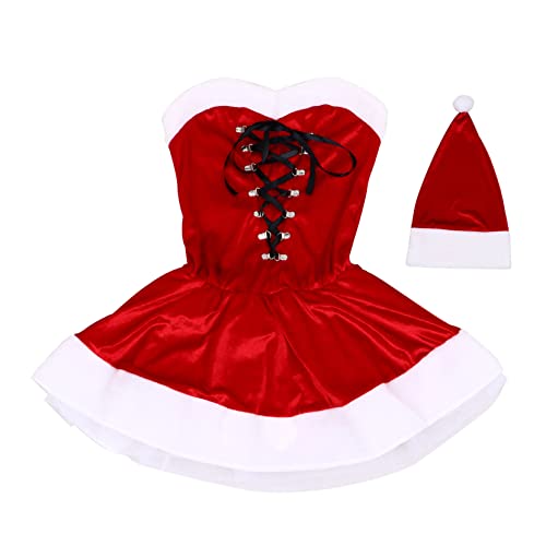 BESPORTBLE Weihnachtskostüm Damen mit Kleid Hut und Gürtel Leichtes Festliches Bühnenoutfit Klassisches Party Dress für Frauen von BESPORTBLE