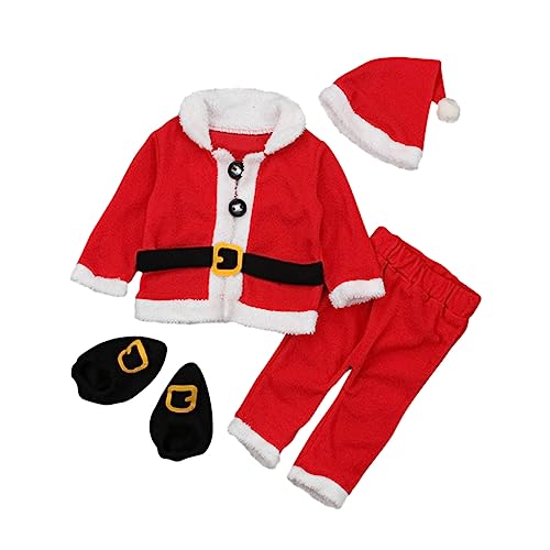 BESPORTBLE Weihnachtskostüm Set Teilig Plüsch Langarmshirt Hose Mütze Schuhe für Winter Kuscheliges Santa Claus Outfit für Festliche Fotos Partys von BESPORTBLE