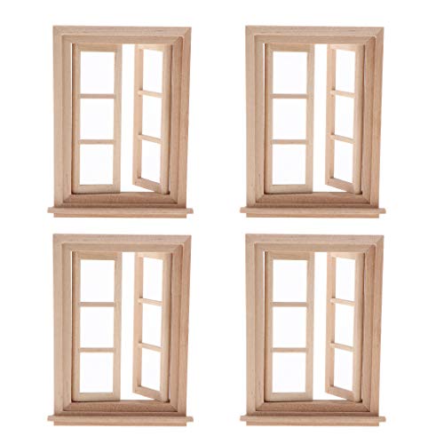 4 Stück Miniatur-Fenster aus Holz, unbemalt, Puppenhaus, Bastelzubehör für alle Räume, Maßstab 1:12 4 Stück Miniatur-Fenster aus Holz, unbemalt, Puppenhaus, Bastelzubehör für alle Räume, Maßstab 1:12 von BESSTUUP