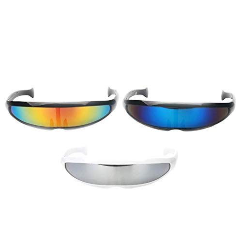 BESSTUUP 3 Stück Multicolored Futuristische Verspiegelte Sonnenbrille Schmale Partybrille Funbrille von BESSTUUP