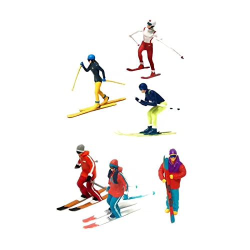 BESSTUUP 6 x handbemalte Miniatur-Ski-Figuren aus Kunstharz, Modell Sand, Tischszene, Spielzeug, Mikro-Landschaftsdekoration, Zubehör BESSTUUP 6 x handbemalte Miniatur-Ski-Figuren aus Kunstharz, Modell Sand, Tischszene, Spielzeug, Mikro-Landschaftsdekoration, Zubehör von BESSTUUP