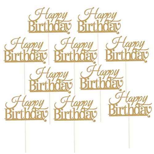 BESTOYARD 10 Stück Happy Birthday Cake Topper Kuchen Dekorationen Partybedarf (Golden) von BESTOYARD