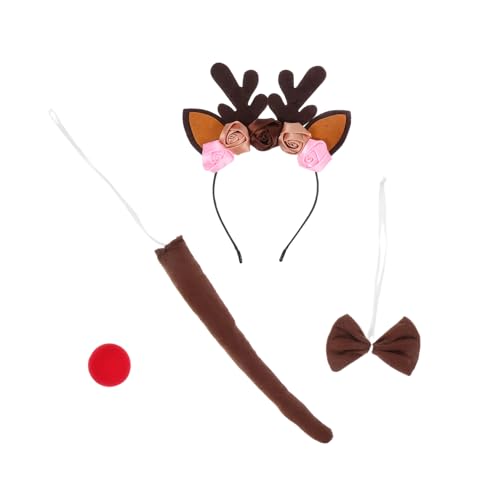 BESTOYARD 1Satz Rentier Kostümset für Weihnachten und Halloween Teiliges mit Geweih Stirnband Roter Nase für Fröhliches Cosplay und Bühnenauftritte von BESTOYARD