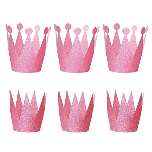 BESTOYARD 6 Stück Plastik Kronen Hut Glitzer Partyhüte Stirnband Haarschmuck für Baby Kinder Mädchen Junge Geburtstag Weihnachten Party (Rosa) von BESTOYARD