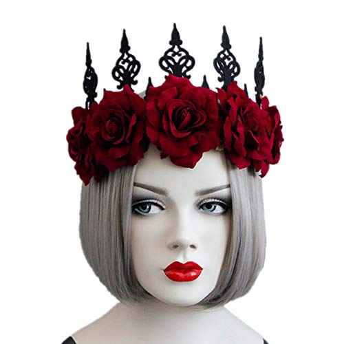 BESTOYARD Damen Maskerade Krone Halloween Dekoration Haarschmuck Gothic Garland Krone Stirnband Tanzparty Kopfschmuck (Dunkelrot) von BESTOYARD