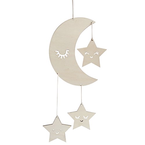 BESTOYARD Holz Hängedeko Mond Sterne mit Augenwimper Gute Nacht Decke Hängen Baby Mobile Kinderzimmer Dekoration von BESTOYARD
