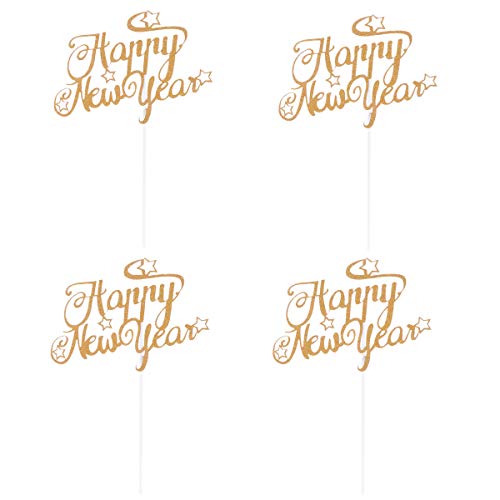 BESTOYARD Kuchen Topper Glitter Happy New Year Kuchendeckel Kuchendekoration Neujahr Party Deko 4 Stück (Golden) von BESTOYARD