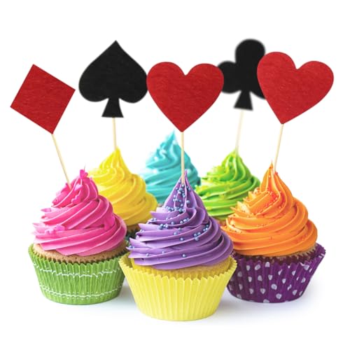 BESTOYARD Kuchen Topper Spielkarten Poker Kreuz Herz Pik Karo Form Kuchendeckel Kuchendeko für Geburtstagsfeier Casino Poker Party 20 Stück… von BESTOYARD