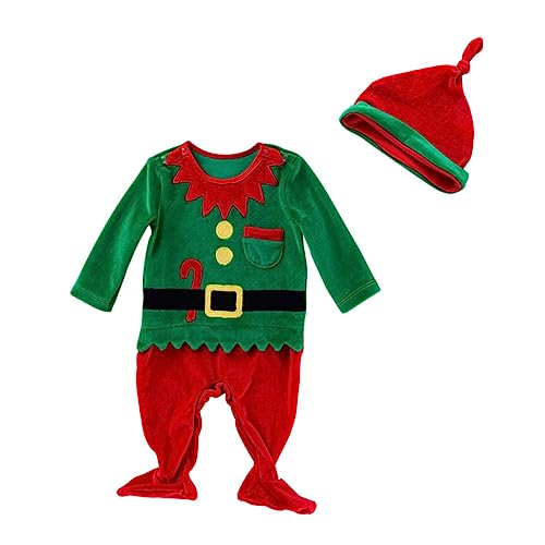 BESTYASH 1 Satz Baby-weihnachtskleidung Baby-weihnachtsmütze Baby Weihnachtsmann Baby-weihnachtsspielanzug Weihnachtsmann Kostüm Für Kinder Säuglingskleidung Lange Ärmel Baumwolle Overalls von BESTYASH