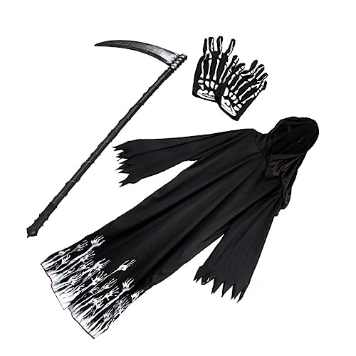 BESTYASH 1 Satz Halloween-Anzug Sichelstütze Halloween -Kostüme für Erwachsene Hexenmantel schicke Handschuhe Halloween Theme Halloween Horror Cosplay-Umhang Cosplay-Mantel Plastik Black von BESTYASH