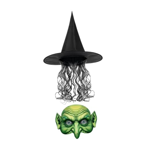 BESTYASH 1satz Halloween Hexenhut Mit Perücke Und Maske Kostüm Zubehör Für Fasching Karneval Und Halloween-feiern Verleiht Ihrem Outfit Stil Und Charme BESTYASH 1satz Halloween Hexenhut Mit Perücke Und Maske Kostüm Zubehör Für Fasching Karneval Und Halloween-feiern Verleiht Ihrem Outfit Stil Und Charme von BESTYASH