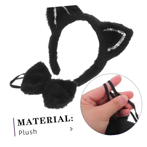 BESTYASH 1 Satz Katzenohren Stirnband Set mit und Bowtie Funkelndes Cosplay Zubehör für Halloween und Kostümpartys Leicht und Komfortabel Perfektes Katzenkostüm für Erwachsene von BESTYASH