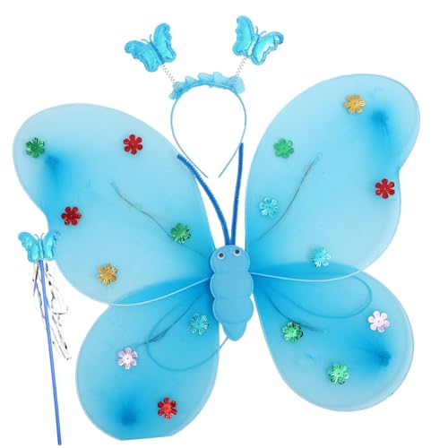 BESTYASH 1 Satz Schmetterling Flügel igelkostümkinder stirntuch butterfly costume e girl kleidung butterfly wings Fee Zauberstab Stirnband Cosplay-Fee-Kostüm Feenstab Stoff Blue von BESTYASH