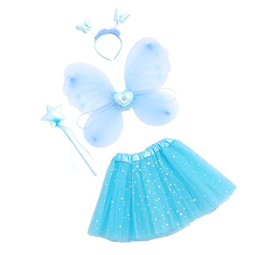BESTYASH 1 Satz Schmetterlingsflügel vierteiliges Set Ballett Fee Rave Party halloween kleider halloween dress Kostümset für Mädchen Prinzessin verkleiden sich Strümpfe Blue von BESTYASH