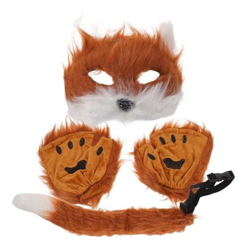 BESTYASH 1 Set Halloween-Fuchsmaske mit Schwänzen und Handschuhen, Tier-Cosplay-Kostüm-Set, Karnevals-Rollenspiel-Party-Zubehör-Set für Weihnachtsverkleidungen von BESTYASH