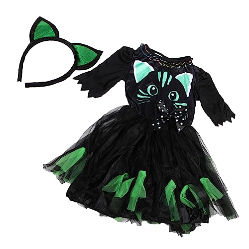 BESTYASH Kinder-katzenkleid-set Schwarzes Katzenkostüm Für Mädchen Halloween-partykleid Kinder-katzen-outfit Katzen-stirnband von BESTYASH