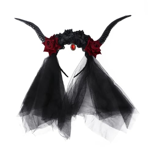 BESTYASH 1 Stück Retro Antelope Horn Haarband mit Schleier und für Halloween Gothic Haarschmuck für Stilvolle Kostümpartys und Events von BESTYASH