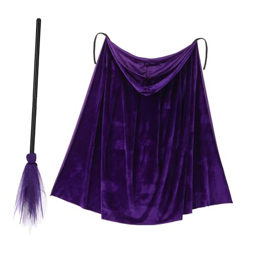 BESTYASH 1Satz Halloween Umhang Mit Plastikbesen Kapuzenumhang Für Hexenkostüm Halloween Party Dekoration Cosplay Zubehör von BESTYASH