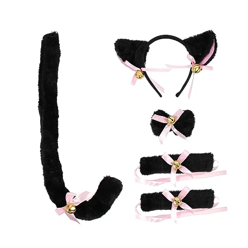 BESTYASH 1Satz Teiliges Katzenohren Kostümset Mit Haarreif Katzenohren Katzen Fliege Und Glöckchen Halloween Cosplay Und Partys von BESTYASH