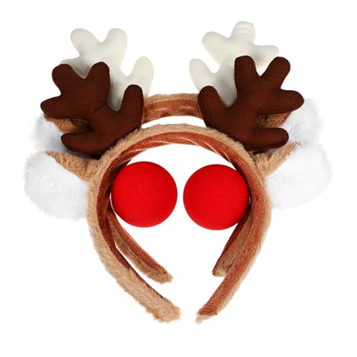 BESTYASH 2 Sätze Weihnachts Haarreif Set mit Rentiergeweih und Roter Rudolph Nase Leichtes Bequemes Stirnband für Festliche Partys Familienfeiern und Weihnachts Cosplay von BESTYASH