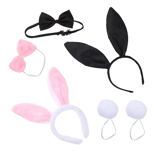 BESTYASH 2 Sets Stirnband Mit Schleife Und Set Pelziges Häschen Cosplay Haar Kaninchen Kostüm Stirnband Mit Hasenohren Haarband Requisite Party Rosa Häschen Flauschiges von BESTYASH