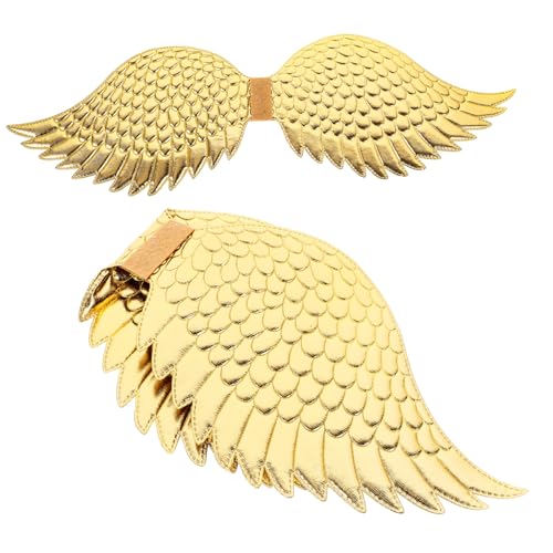 BESTYASH 2 Stück Goldene Engelsflügel Leichter Cosplay Flügel mit Elastischem Band für Halloween Kostümparty Bühnenauftritte Fasching und Fotoshootings für Mädchen und Frauen von BESTYASH
