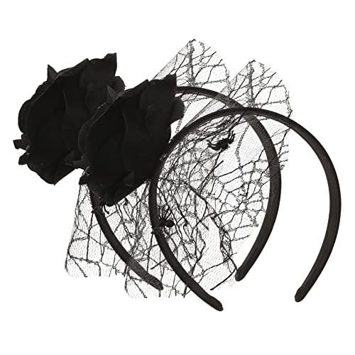 BESTYASH 2 Stück Halloween Haarschmuck Schwarze Rosen und Spinnennetz Haarreifen Mystische Kostüm Accessoires für Party Cosplay Karneval und Maskerade von BESTYASH