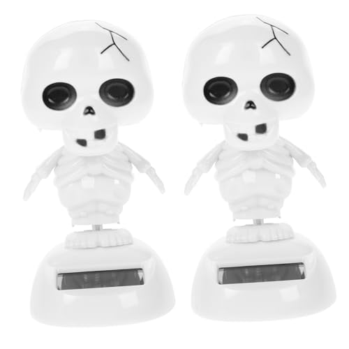 BESTYASH 2 Stück Halloween Solar Tanzfigur Auto Deko Skelett Geist Solarbetriebenes Halloween Auto Ornament Kreative Kopf Wackelnde Innenraum Dekoration von BESTYASH
