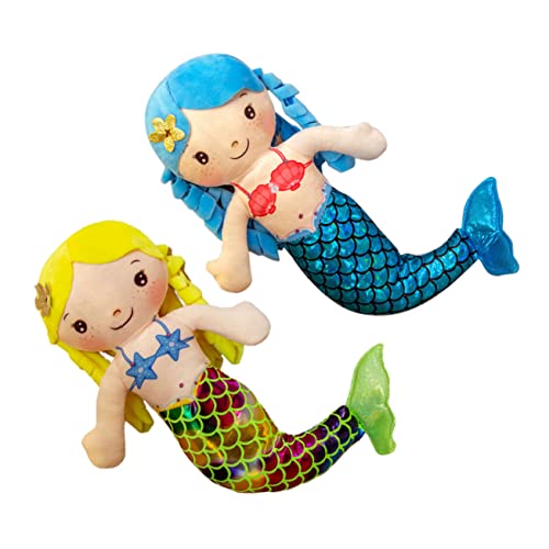 BESTYASH 2 Stück Kleine Meerjungfrau Stoffpuppen Leichte Cartoon Dekoration Kuschelige Spielzeuge für Mädchen für Kinderzimmer und Meerjungfrauen Mottopartys von BESTYASH