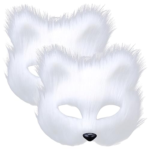 BESTYASH 2 Stück Maskerademaske Maske mit Katzenmotiv Plüsch-Katzenmaske Fuchsplüsch Halloweenkostüm halloween masken halloweenmaske halloween deko Cosplay-Maske Kostümzubehör Plastik Weiß von BESTYASH