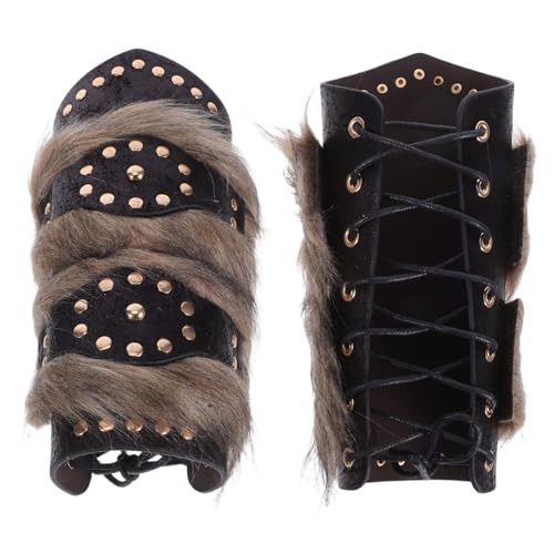 BESTYASH 2 Stück Mittelalterliche Armschützer aus Kunstleder mit Verstellbaren Riemen Retroinspiriert Unisex Robustes Armmanschetten Cosplay Renaissance Historienkostüme Hellbraun von BESTYASH
