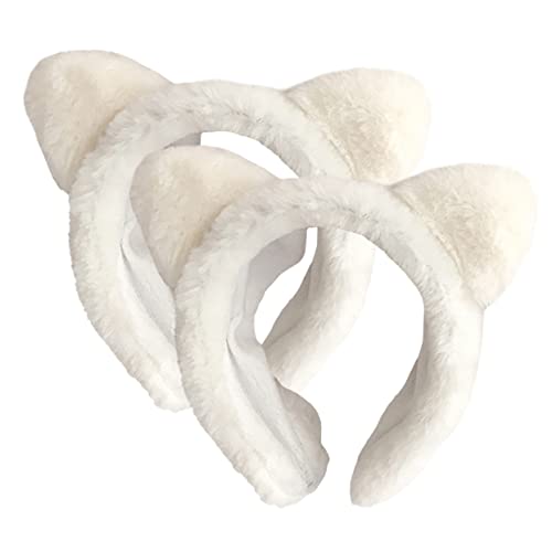 BESTYASH 2 Stück Plüsch Katzenohren Haarband für Damen Niedliches Gesichtswaschen Stirnband für Hautpflege Make Up und Dusche für Einen Süßen Look Beim Waschen oder Schminken von BESTYASH