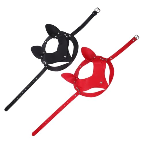 BESTYASH 2 Stück Punk Cat Ohr Halbmaske aus Pu-Material Langlebige Cosplay Masquerade Masken in Schwarz und Rot für Halloween Party und Kostümveranstaltungen von BESTYASH