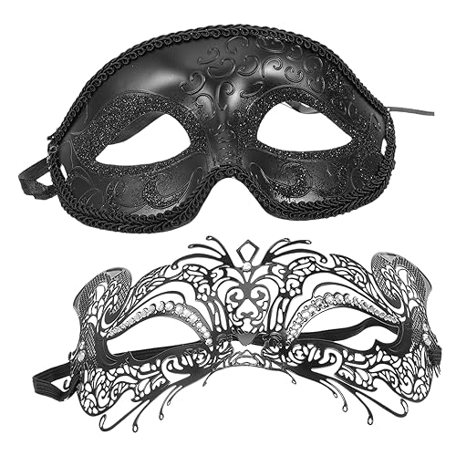 BESTYASH 2 Stück Schwarze Masquerade Maske aus Metall mit Strasssteinen Halbes Gesicht Party und Karnevalsmasken für Damen Verstellbar Mysteriöses Kostümzubehör für Maskenball und BESTYASH 2 Stück Schwarze Masquerade Maske aus Metall mit Strasssteinen Halbes Gesicht Party und Karnevalsmasken für Damen Verstellbar Mysteriöses Kostümzubehör für Maskenball und von BESTYASH