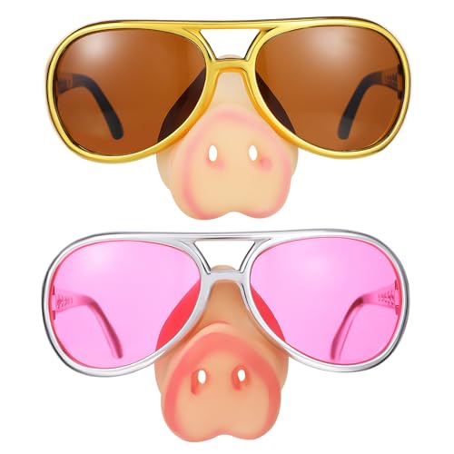 BESTYASH 2 Stück Schweinsnase Spielzeugbrille aus Kunststoff Lustige Kinderparty Brillen für Halloween Geburtstag und Cosplay Sichere Leichte Faschingsaccessoires in Gold von BESTYASH