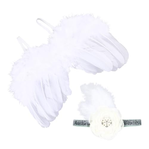 BESTYASH 2 Stück Teiliges Fotokostüm mit Flügeln und Blumen Neugeborenen Outfit für Fotoshooting Bequeme und Stilvolle Kleidung für Besondere Anlässe von BESTYASH