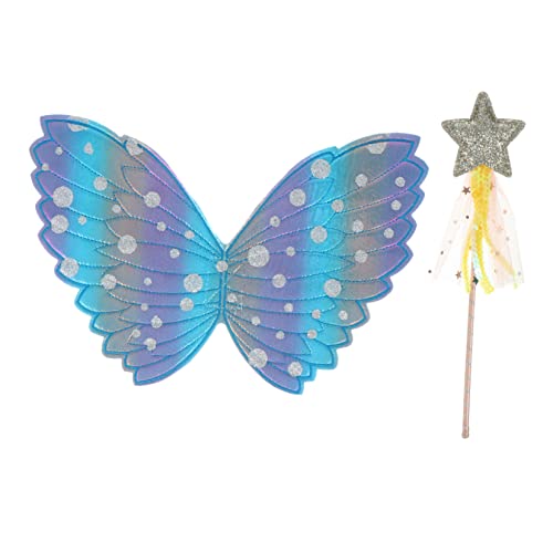 BESTYASH 2 Stück Teiliges Kostüm Zubehör mit Flügeln für Langlebige Blaue Flügel und Goldene Zauberstab für Karneval Cosplay und Aufführungen BESTYASH 2 Stück Teiliges Kostüm Zubehör mit Flügeln für Langlebige Blaue Flügel und Goldene Zauberstab für Karneval Cosplay und Aufführungen von BESTYASH