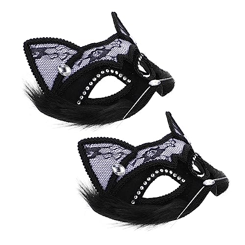 BESTYASH 2st Katze Gesichtsmaske Halloween-dekor Kostüm Für Mädchen Spitze Katze Cosplay-outfits Venezianische Maske Tier Männer Und Frauen Spitze Das Gesicht von BESTYASH