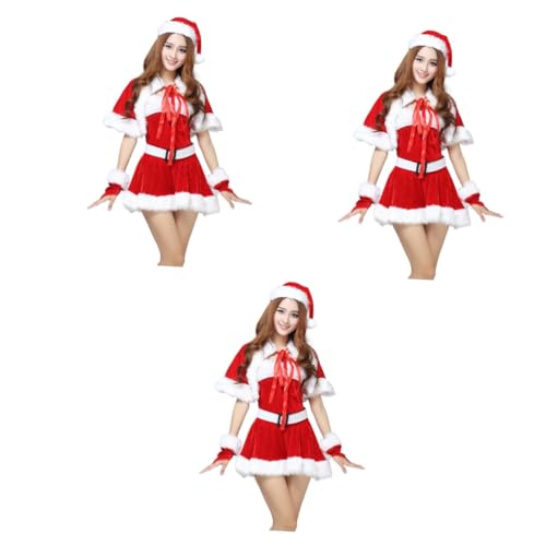 BESTYASH 3 Sätze Abendkleider für den Abschlussball Weihnachtskostüme weihnachtskleid damen Weihnachtsmann-Kostüm Frau Weihnachtskleid kleid für weihnachten Cosplay Kleidung Handschuhe rot von BESTYASH