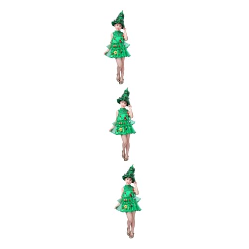 BESTYASH 3 Stk grünes Outfit Outfits für Mädchen Kinderkostüme kleines Mädchenkleid Kleider für Babys kleidung Weihnachtsshow-Kostüm Kindermütze und Kleid Weihnachtsbaum Performance-Kostüm von BESTYASH