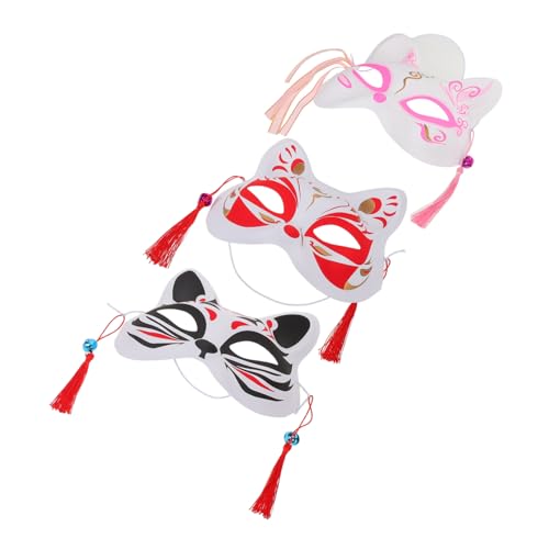 BESTYASH 3 Stück Teiliges Handbemaltes Japanisches Fuchs Katzen-halfaces-masken- Leicht und Angenehm für Cosplay Party Halloween und Maskerade Einzigartiges Tier-motiv für Erwachsene von BESTYASH