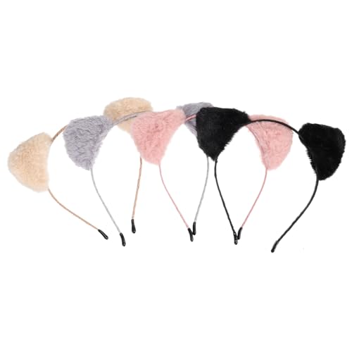 BESTYASH 4 Stück Teiliges Plüsch Katzenohren Haarreifen für Damen Mädchen Weiches Cosplay Stirnband in Rosa Beige Schwarz Modisches Party accessoire für Halloween Weihnachten Geburtstage von BESTYASH