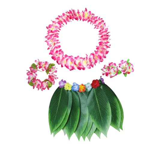 BESTYASH 5 Stück Hawaiianisches Luau Kostüm Set Langlebiges Material Natürlicher Blumenlook Inkl Blätterrock Armband Halskette Stirnband für Sommerpartys und Karneval von BESTYASH