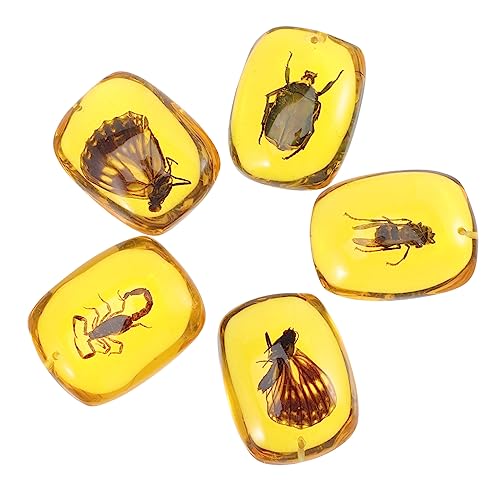 BESTYASH 5 Stück Insekten Anhänger aus Natürlichem Bernstein für DIY Schmuck Kreative Schmuckzubehör für Armbänder Schlüsselanhänger und Hochwertiges Resin Langlebig und von BESTYASH